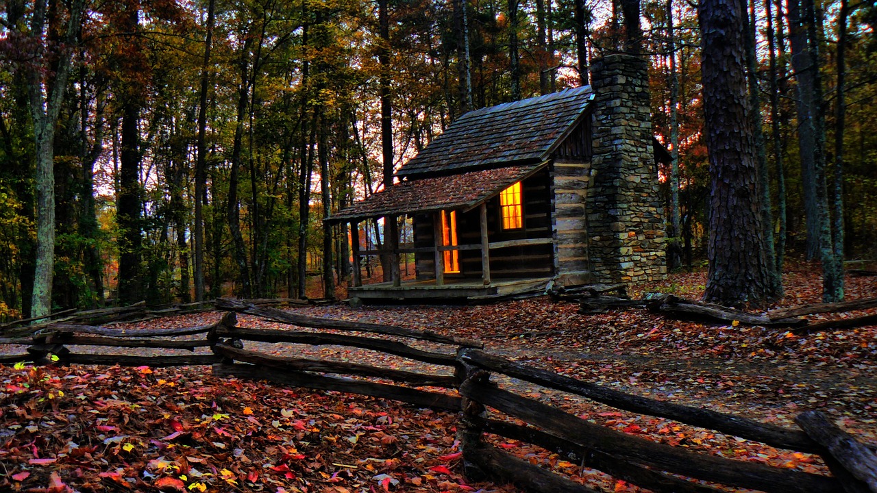 cabin woods fall free photo