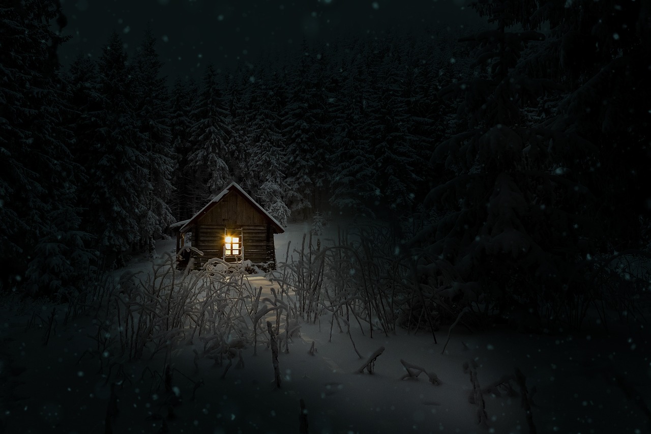 cabin winter night free photo