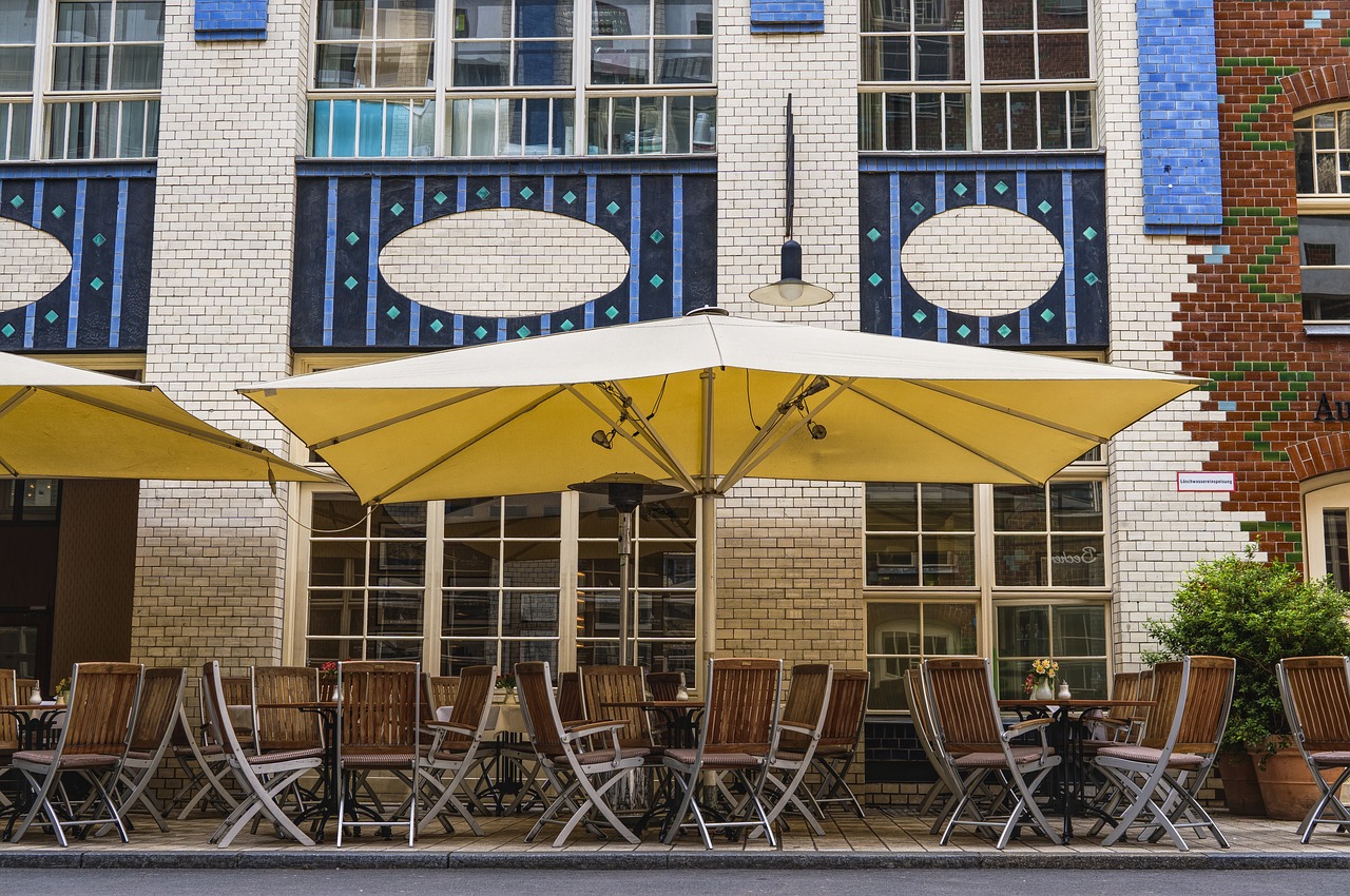 cafe parasol chairs free photo