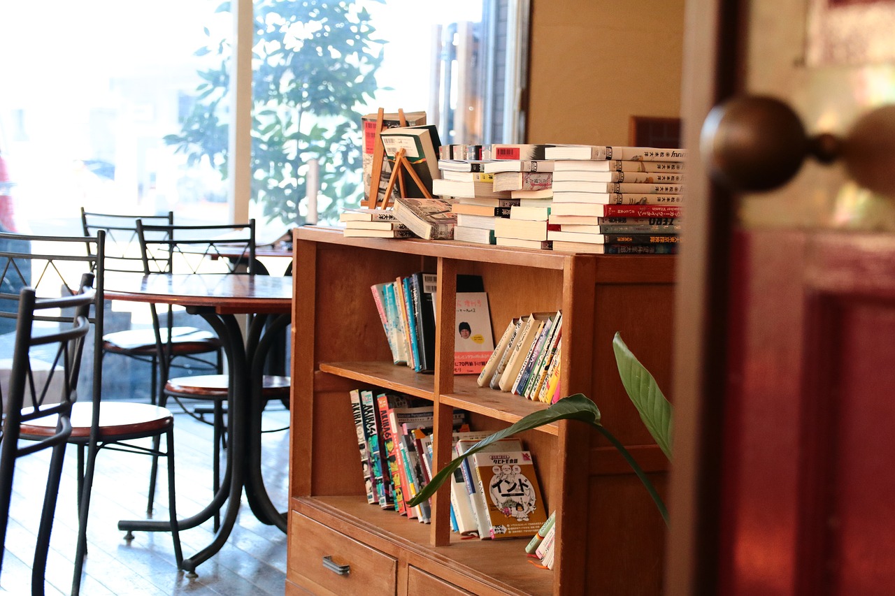cafe  bookshelf  door free photo