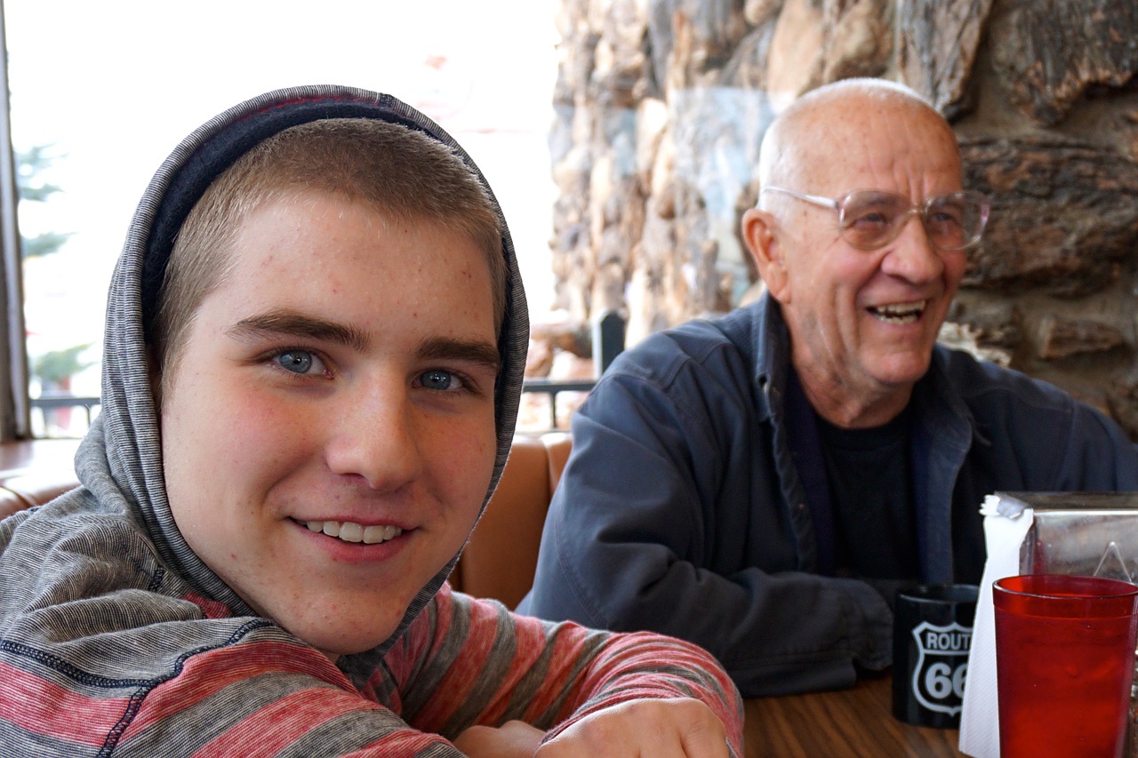 cafe grandfather grandson free photo