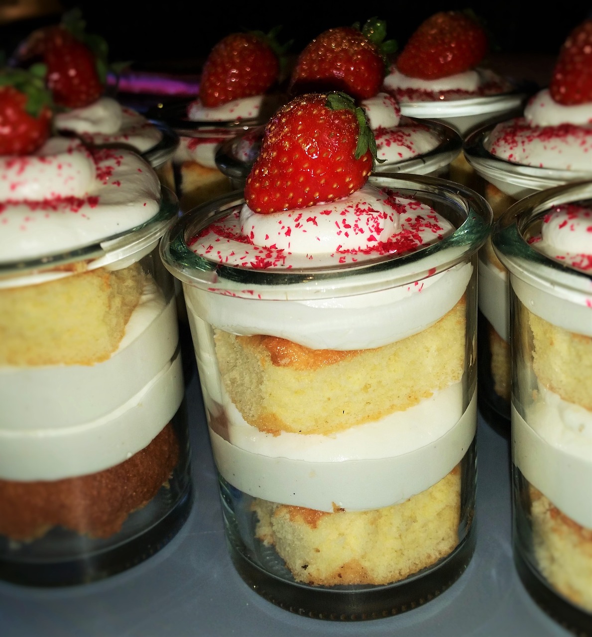 cake in glass dessert strawberries free photo