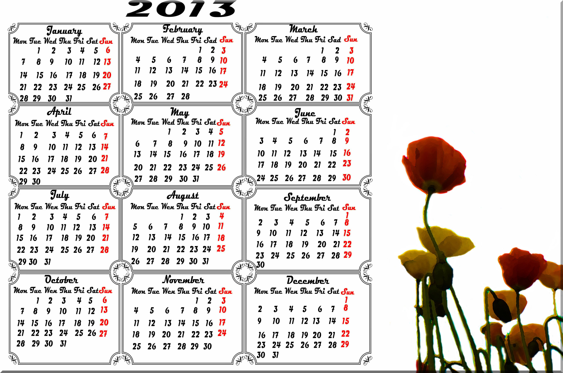 calendar 2013 flower free photo
