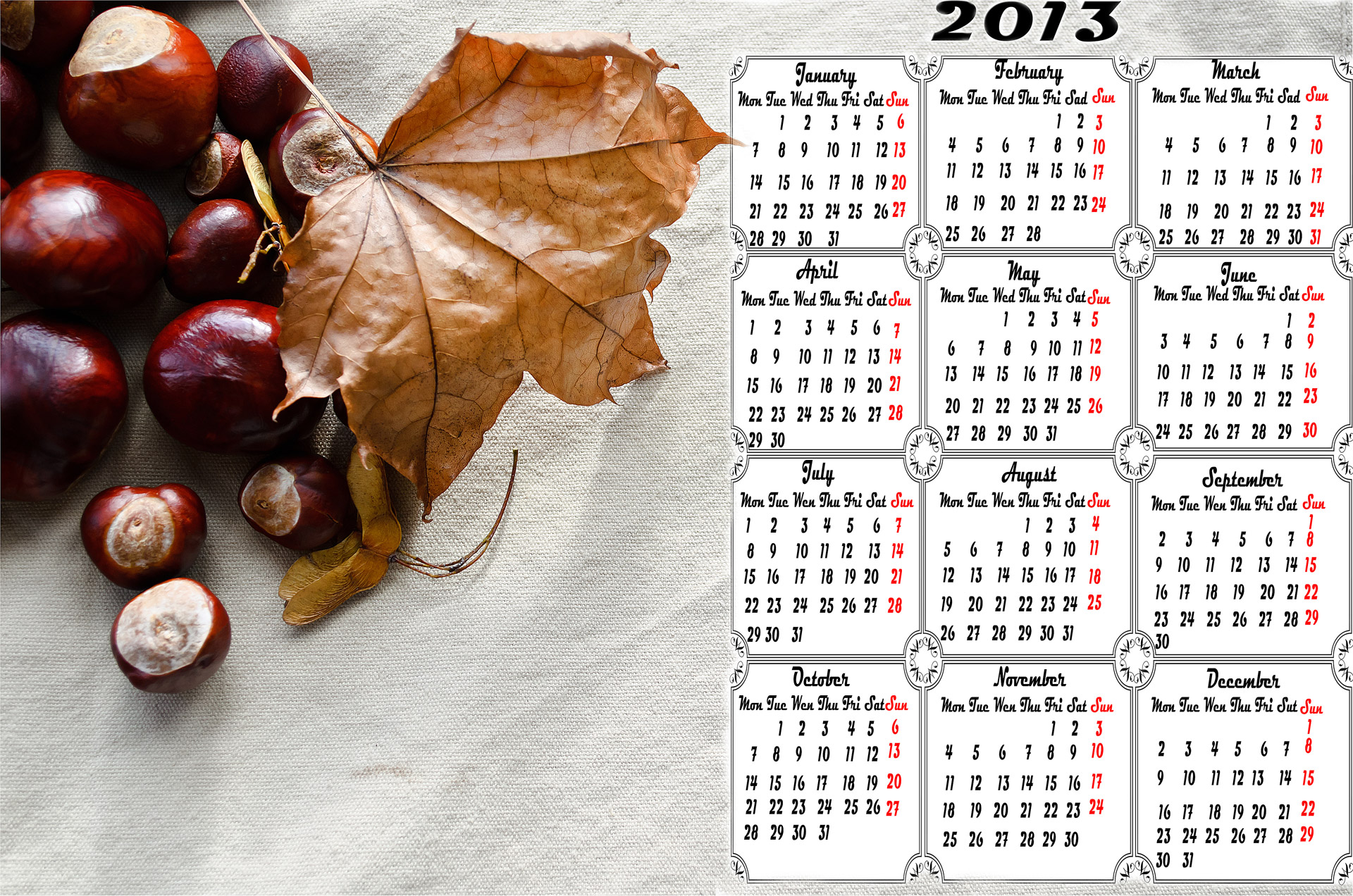 calendar 2013 chestnuts free photo