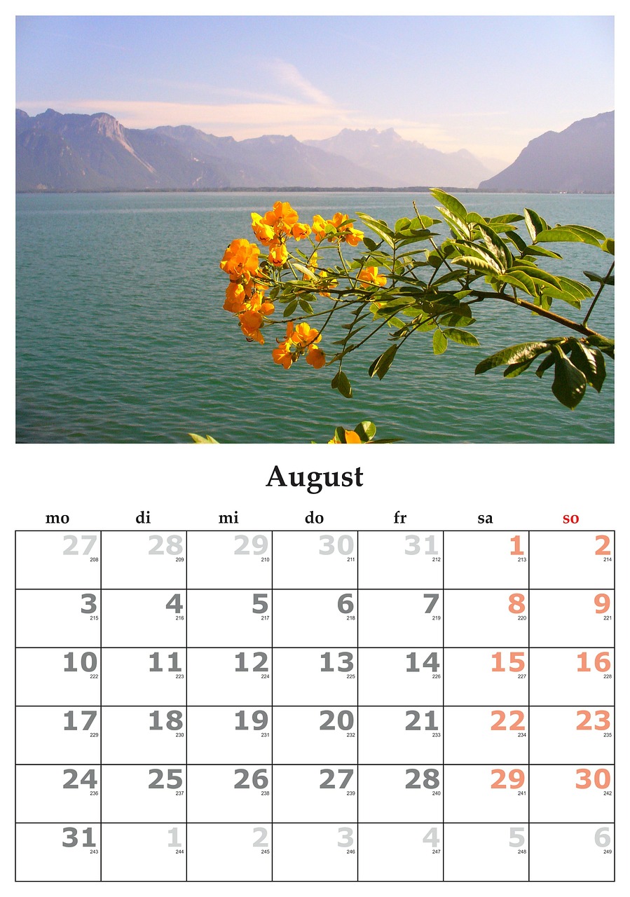 calendar month august free photo