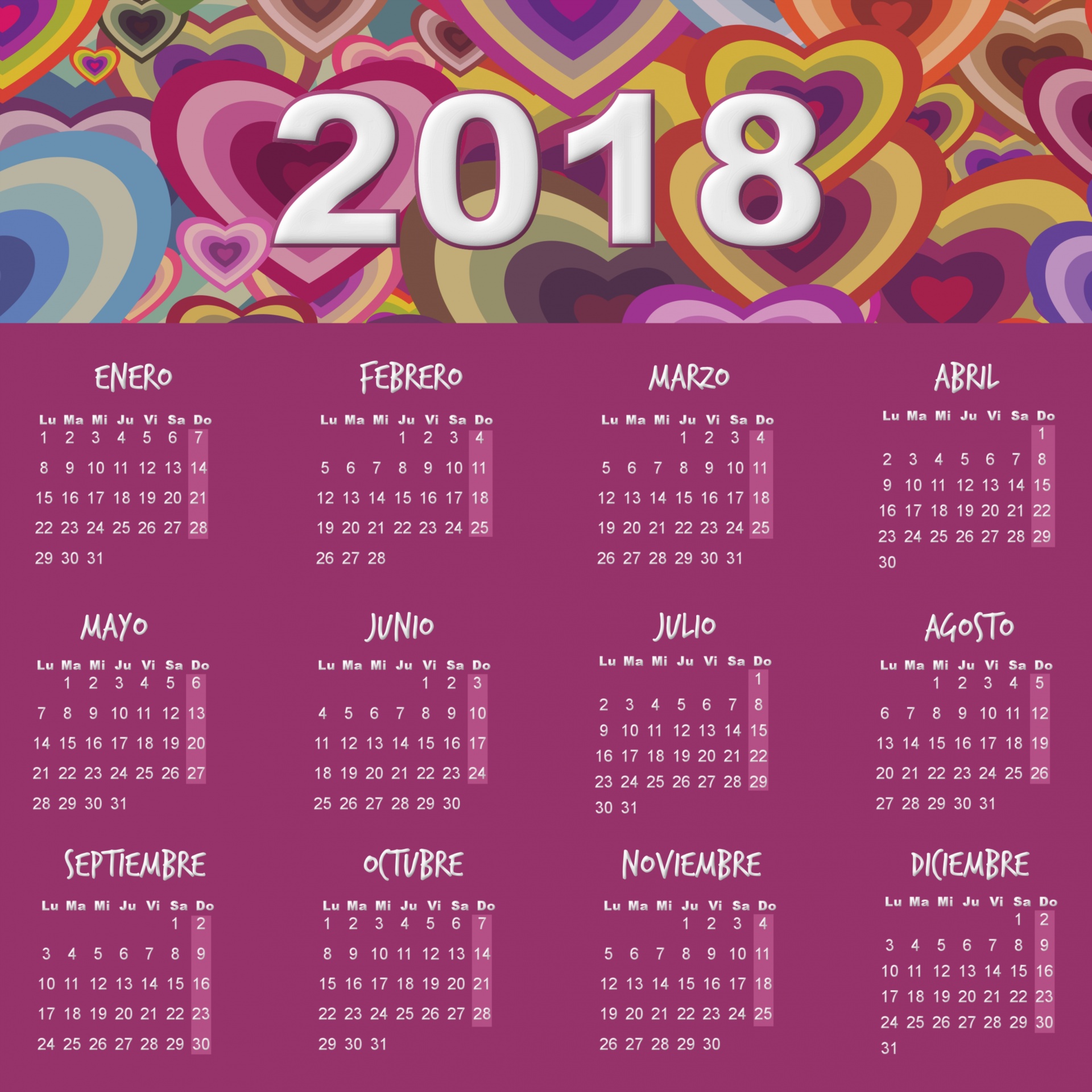 2018 calendar days months free photo