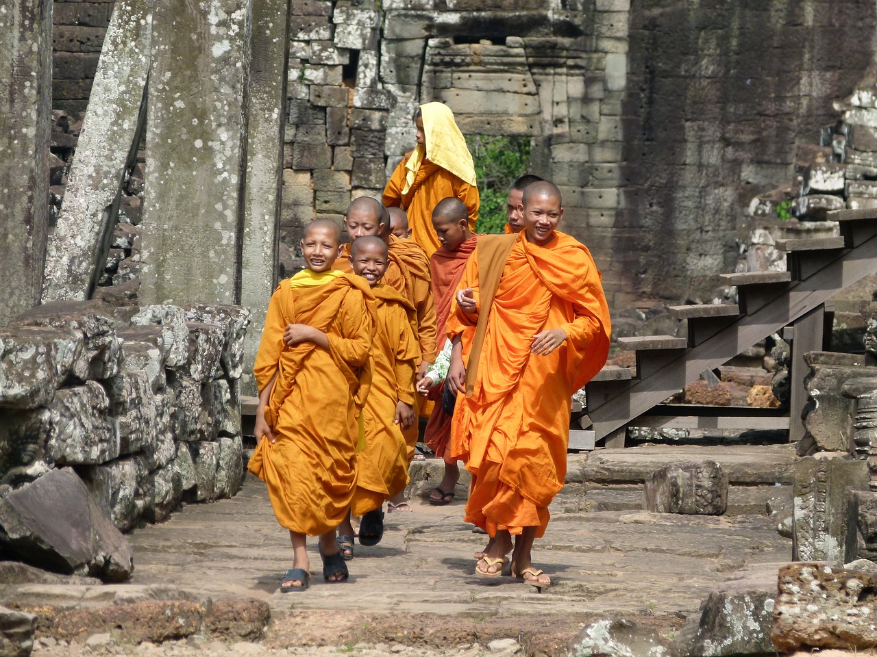 cambodia angkor wat monks free photo