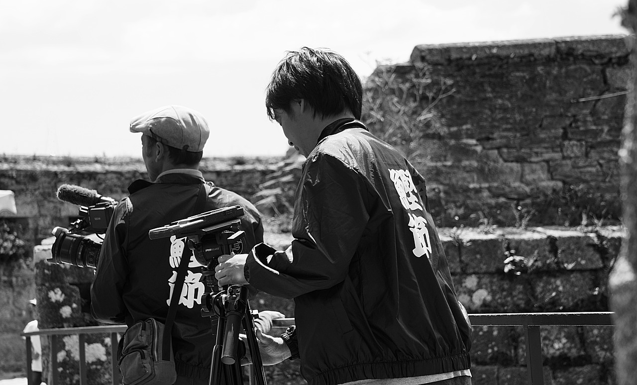 cameraman reporters black and white free photo
