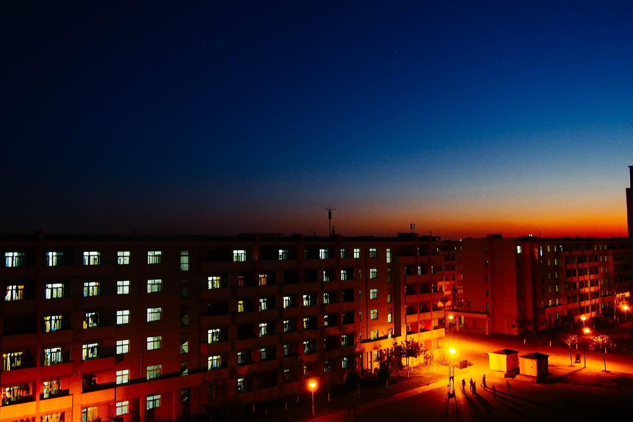 campus night view the dormitory building free photo