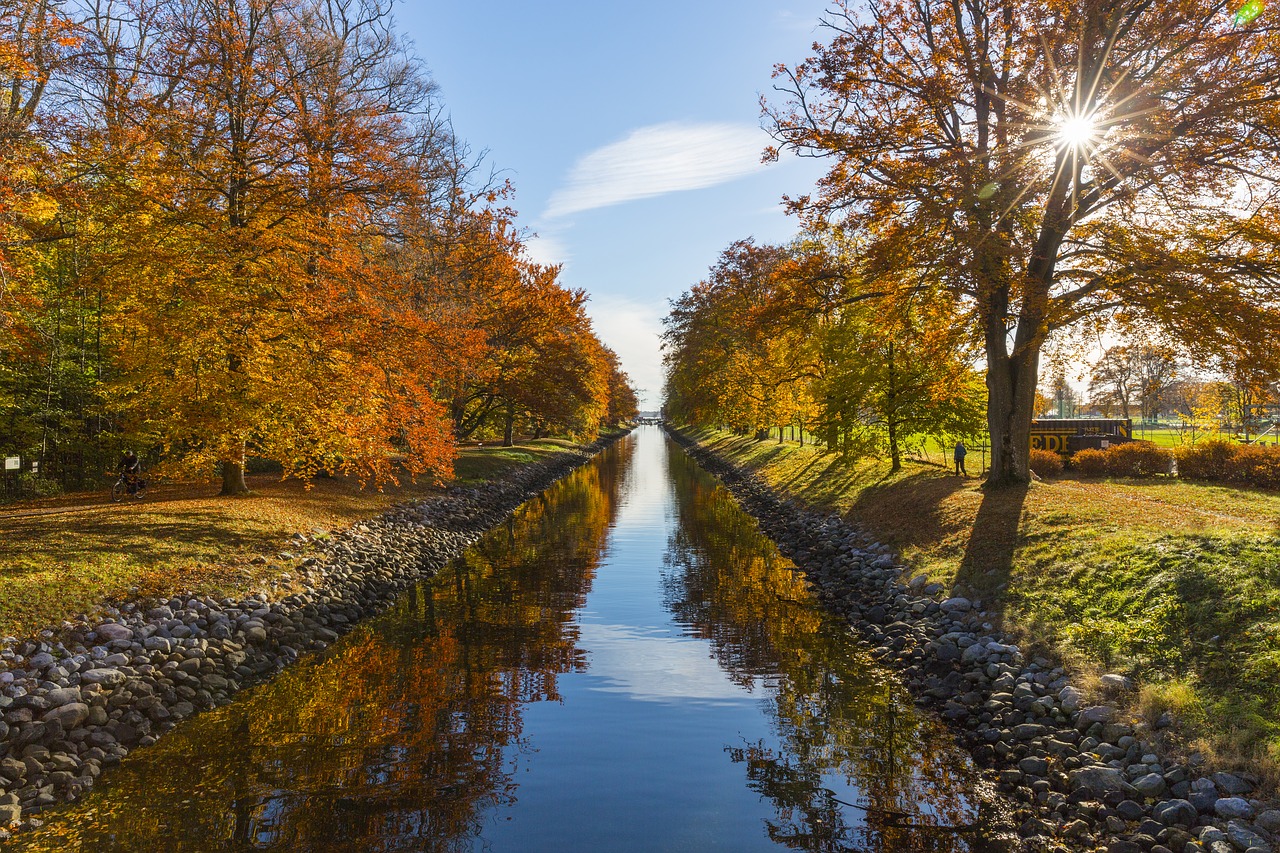 canal fall colors free photo