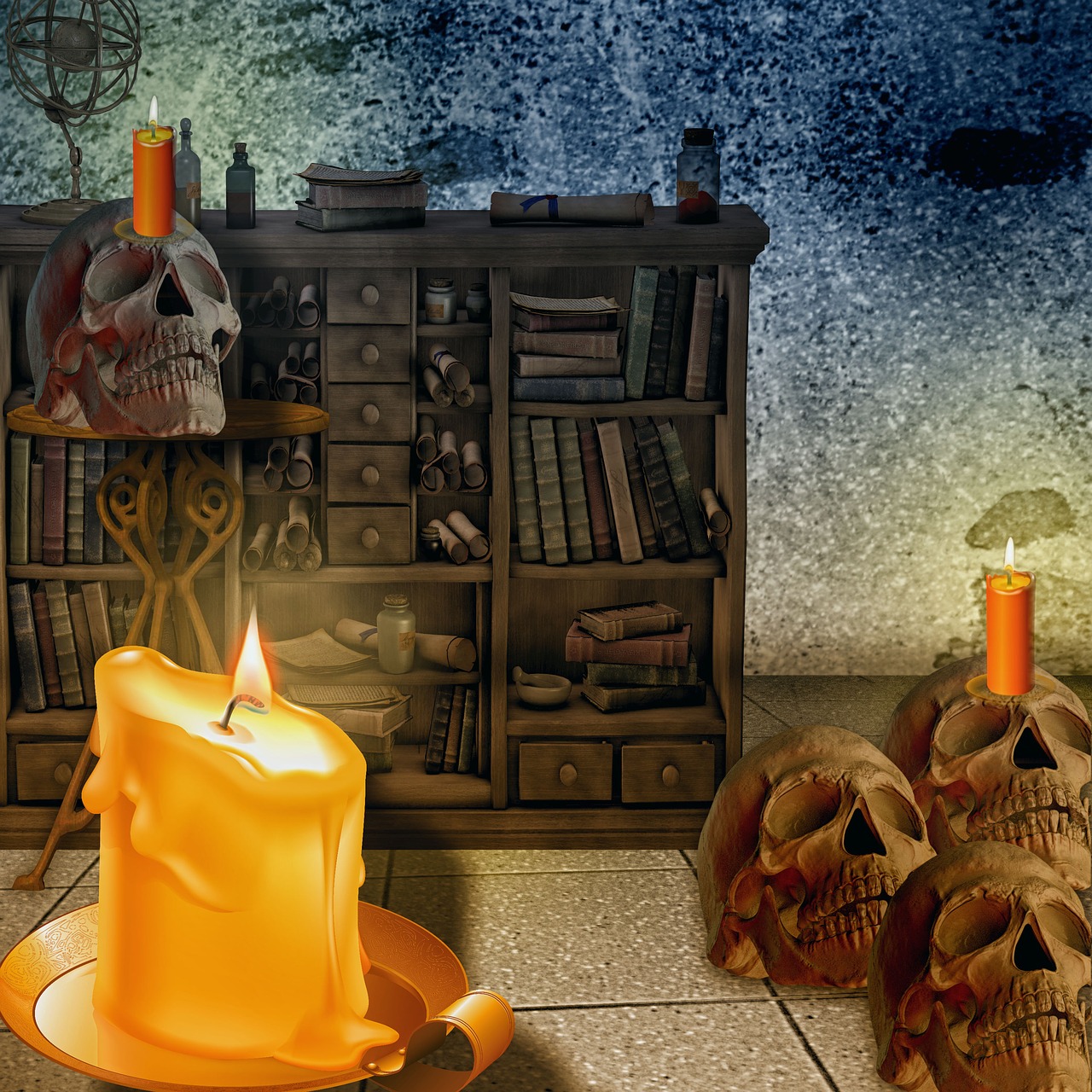 candle skull and crossbones cabinet free photo