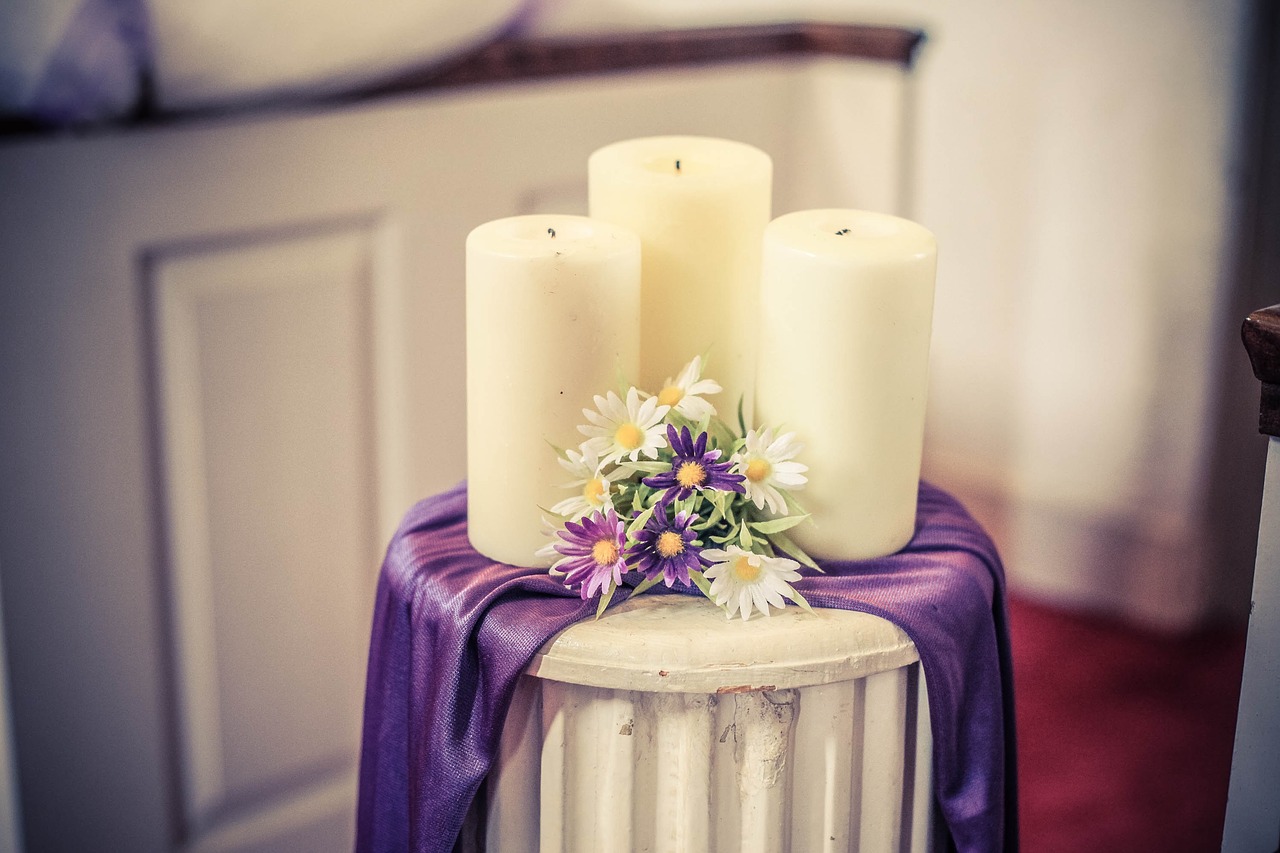 candles purple flowers free photo