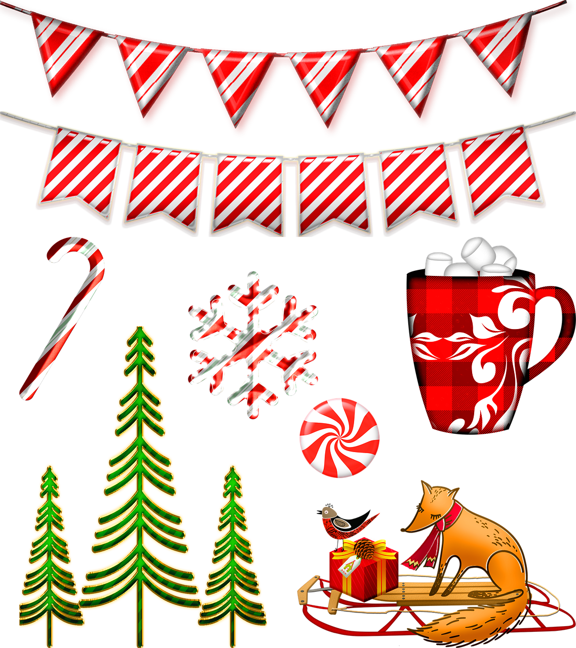 candy cane bunting  christmas trees  christmas banner free photo