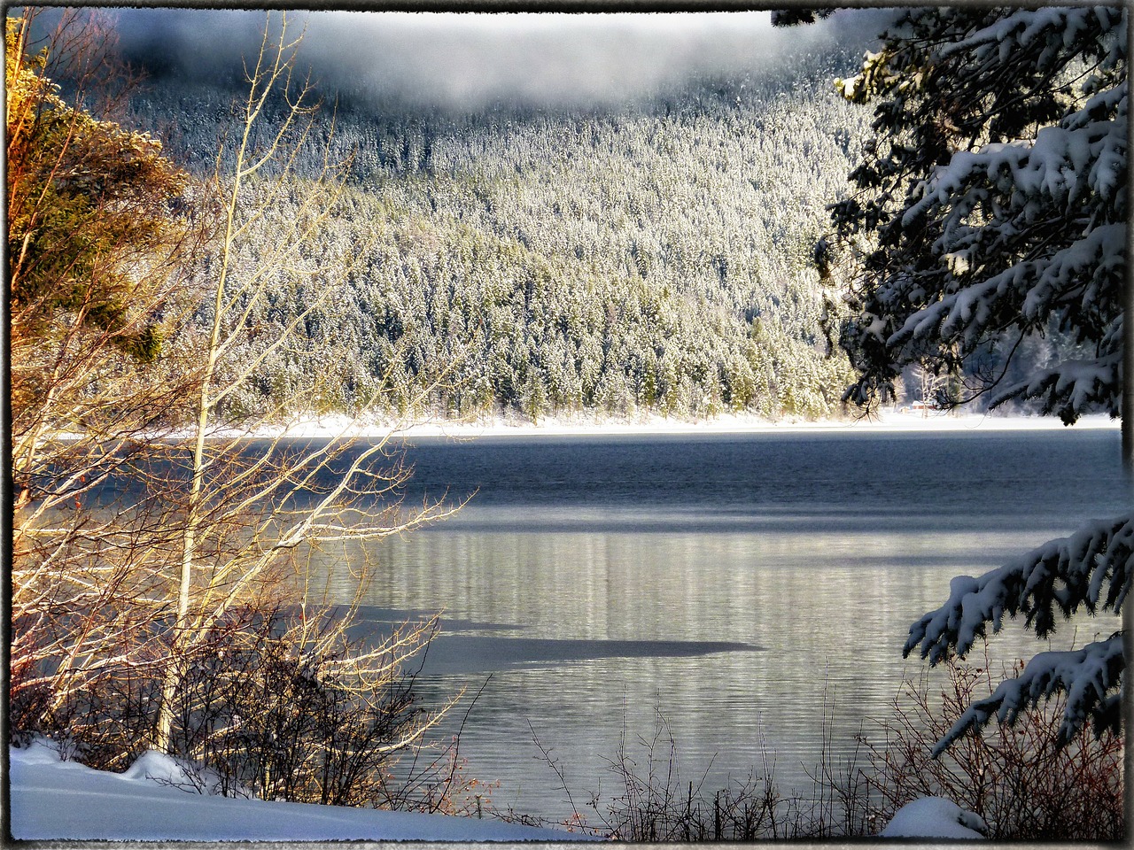 canim lake sunny winter free photo