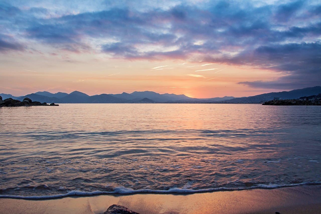 cannes beach sunset free photo