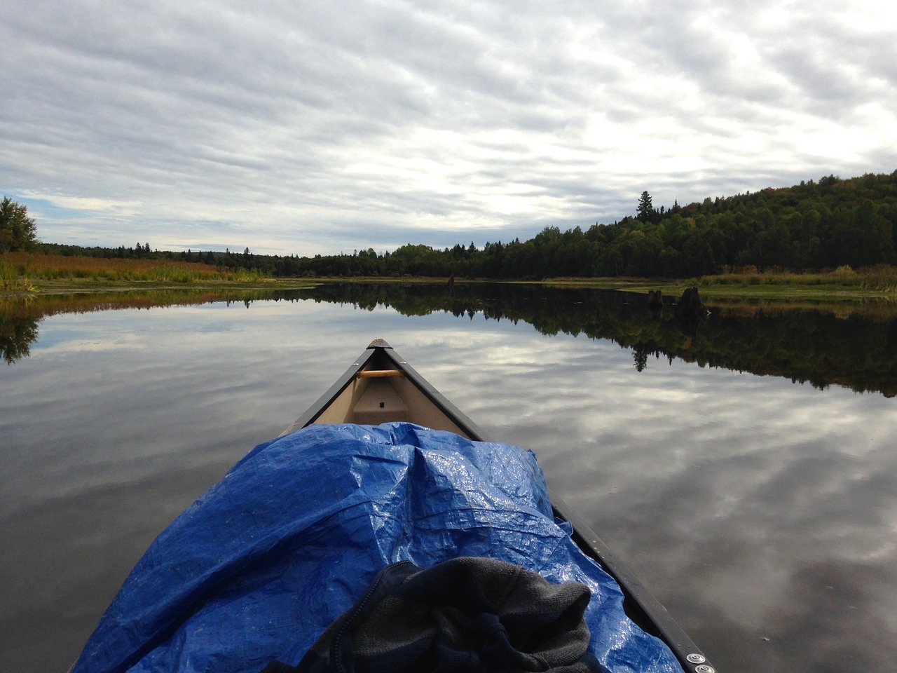 canoe landscape clouds free photo