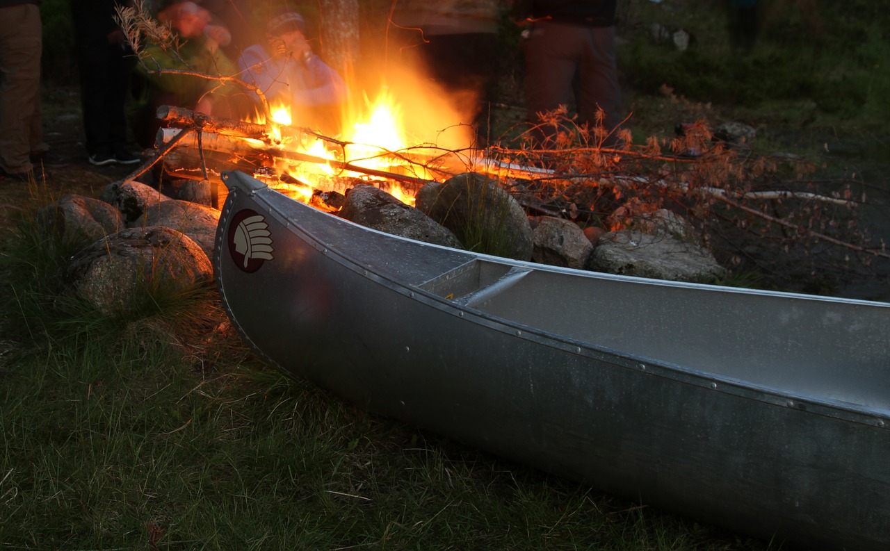 canoe  bonfire  trip free photo