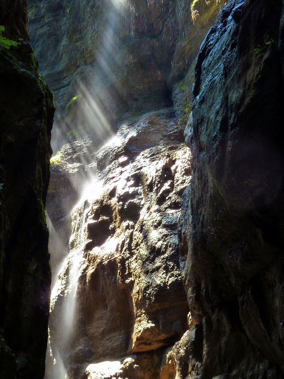 canyon,sun beams,rocks,wet,partnach klamm,germany,water,falls,free pictures, free photos, free images, royalty free, free illustrations, public domain