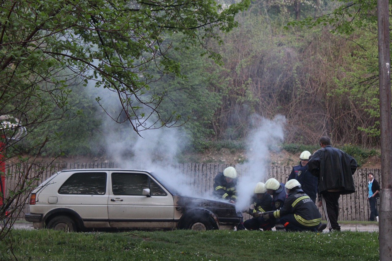 car fire firefighters free photo