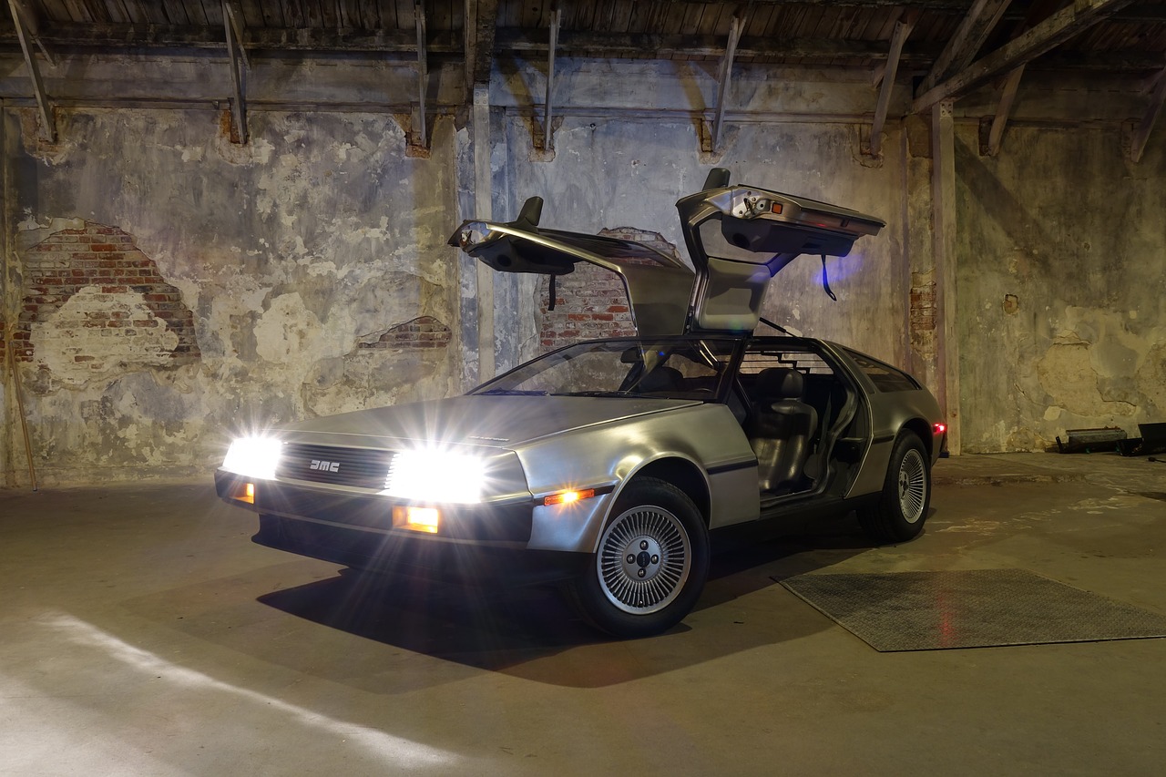 car asphalt delorean free photo