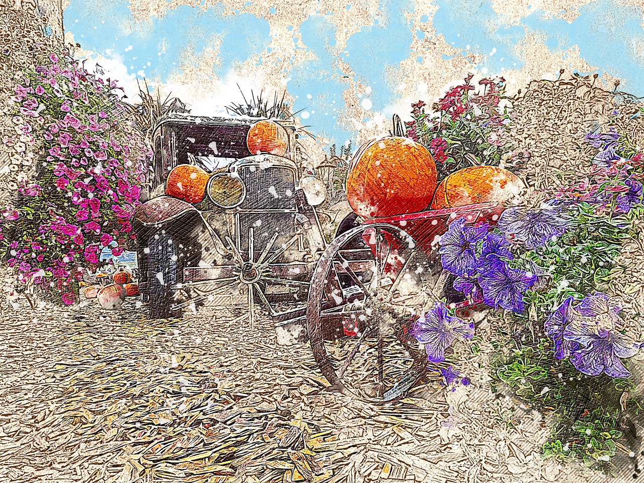 car  oldtimer  flowers free photo