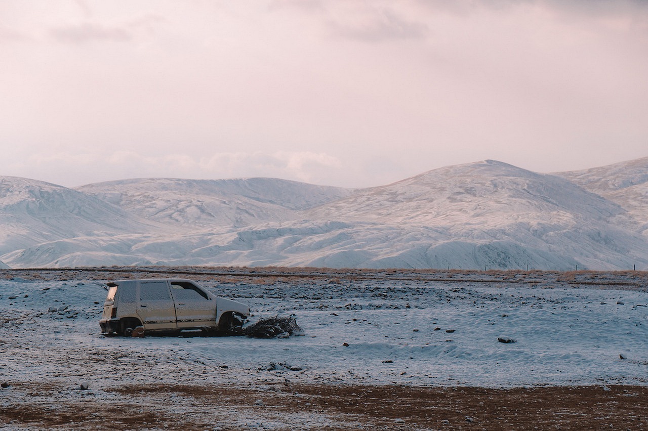 car abandoned desert snow free photo