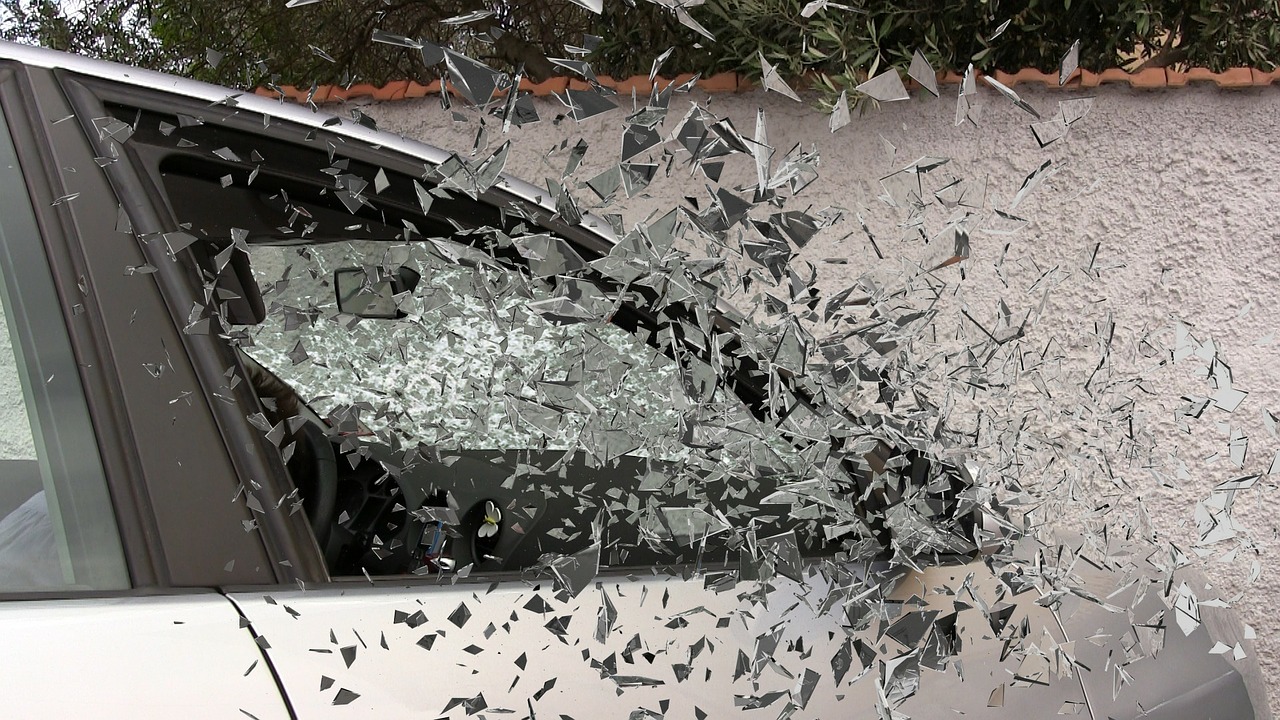 car accident broken glass splatter free photo