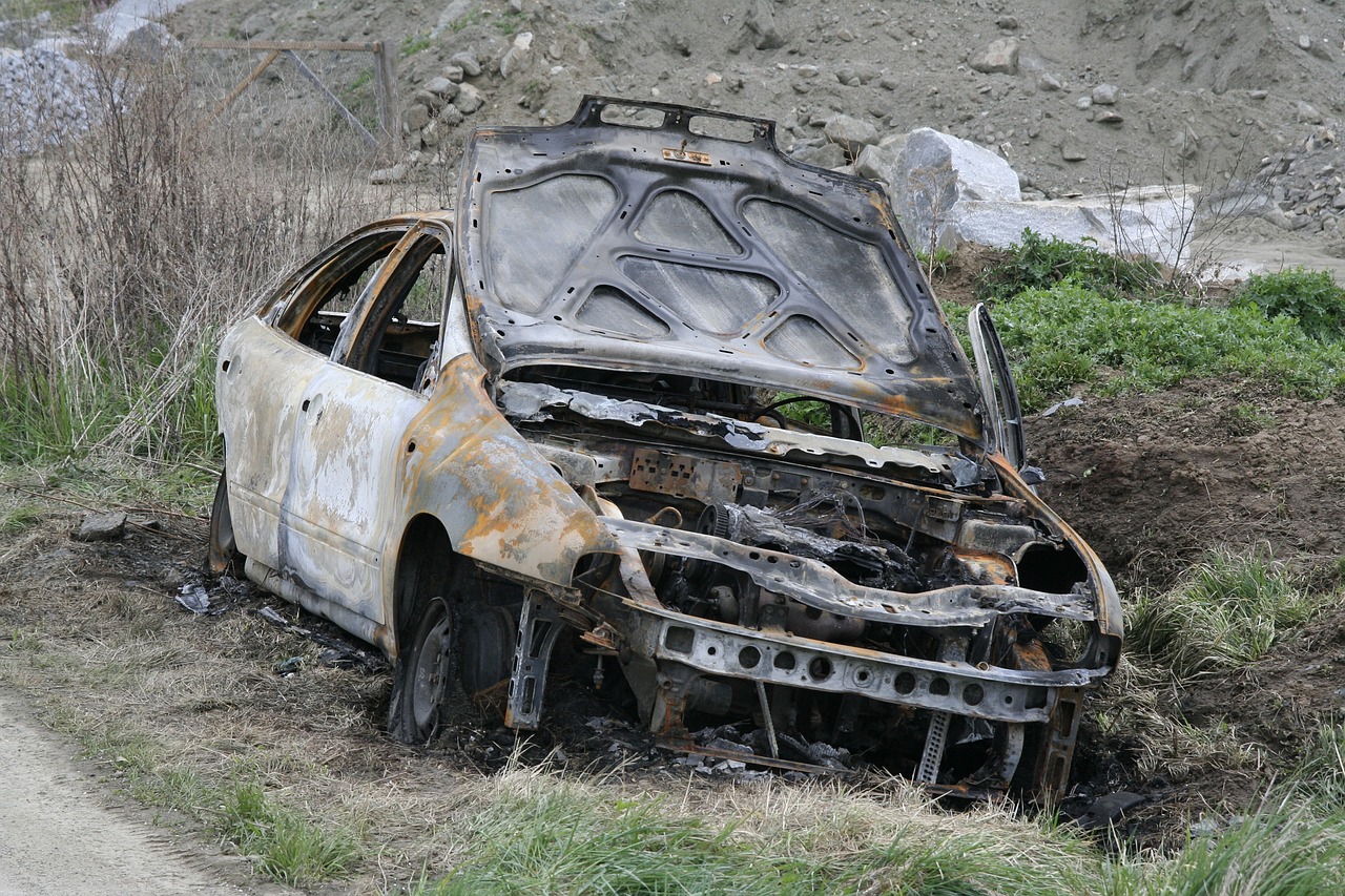 car after fire vehicle rust free photo