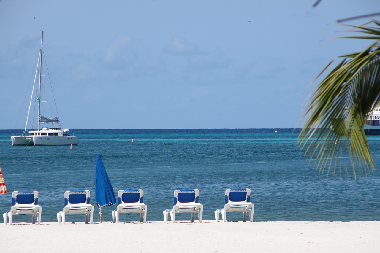 caribbean sun loungers sea free photo