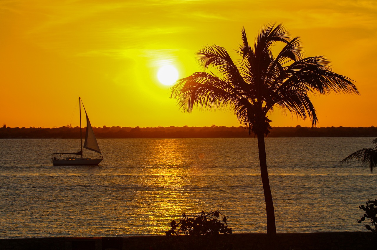 caribbean sunset sailboat free photo