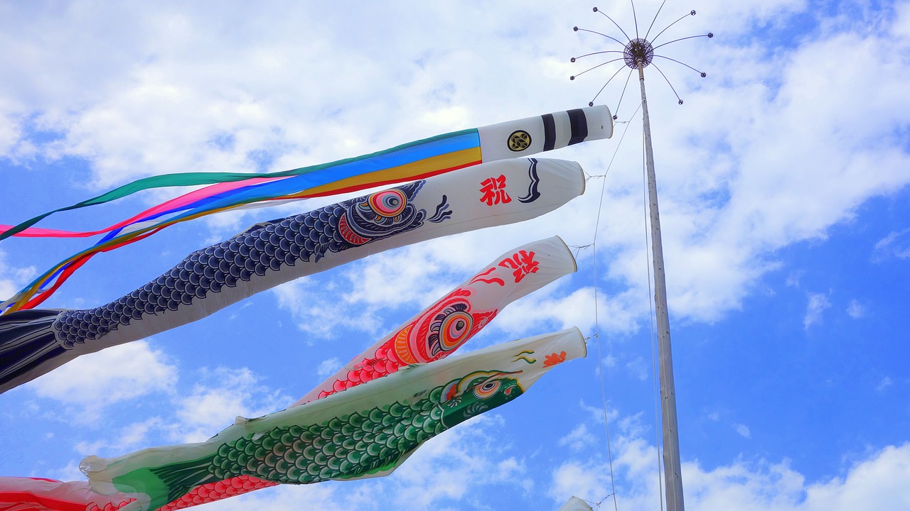 carp streamer japan blue sky free photo
