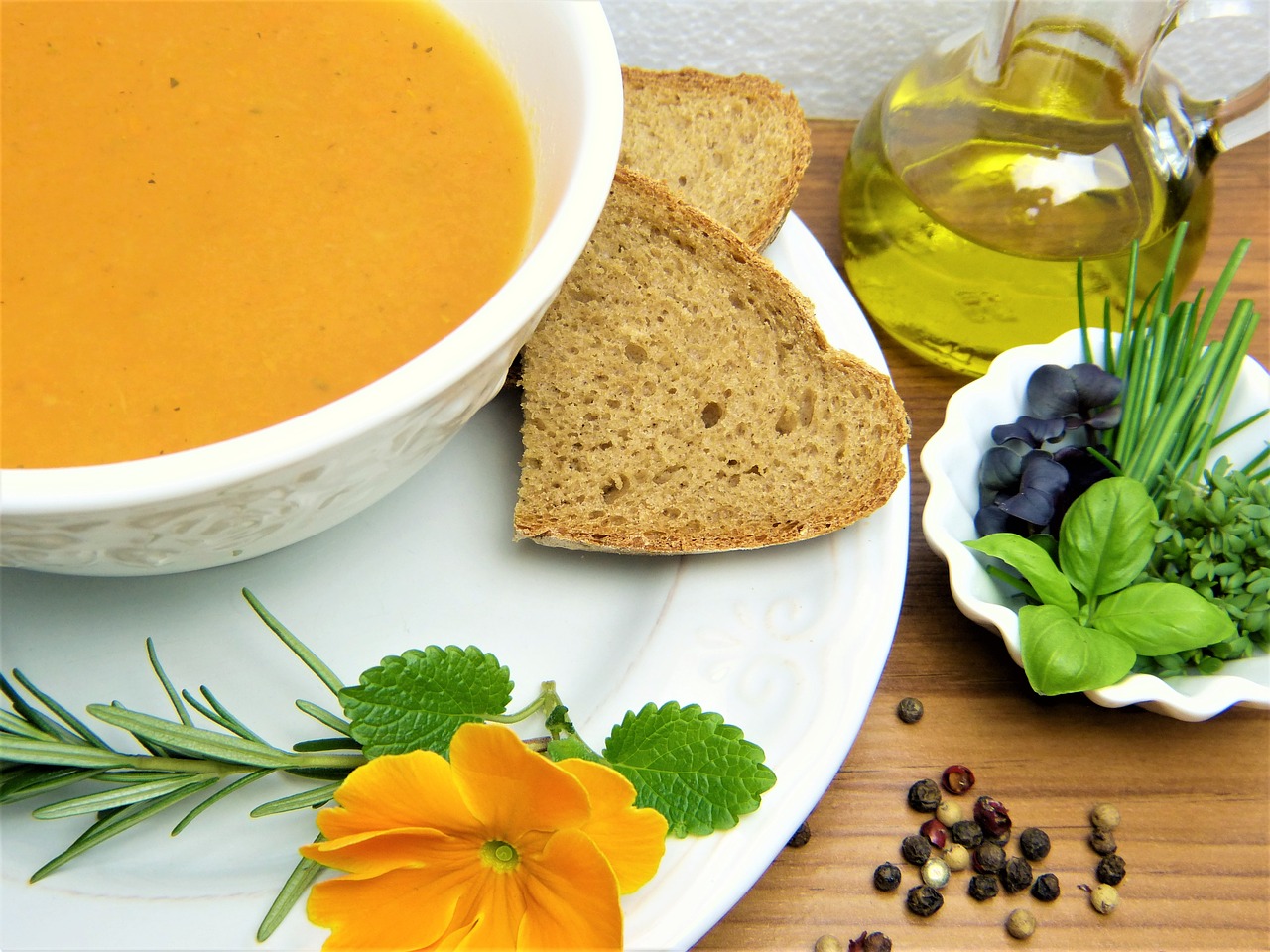 carrot soup bread herbs free photo