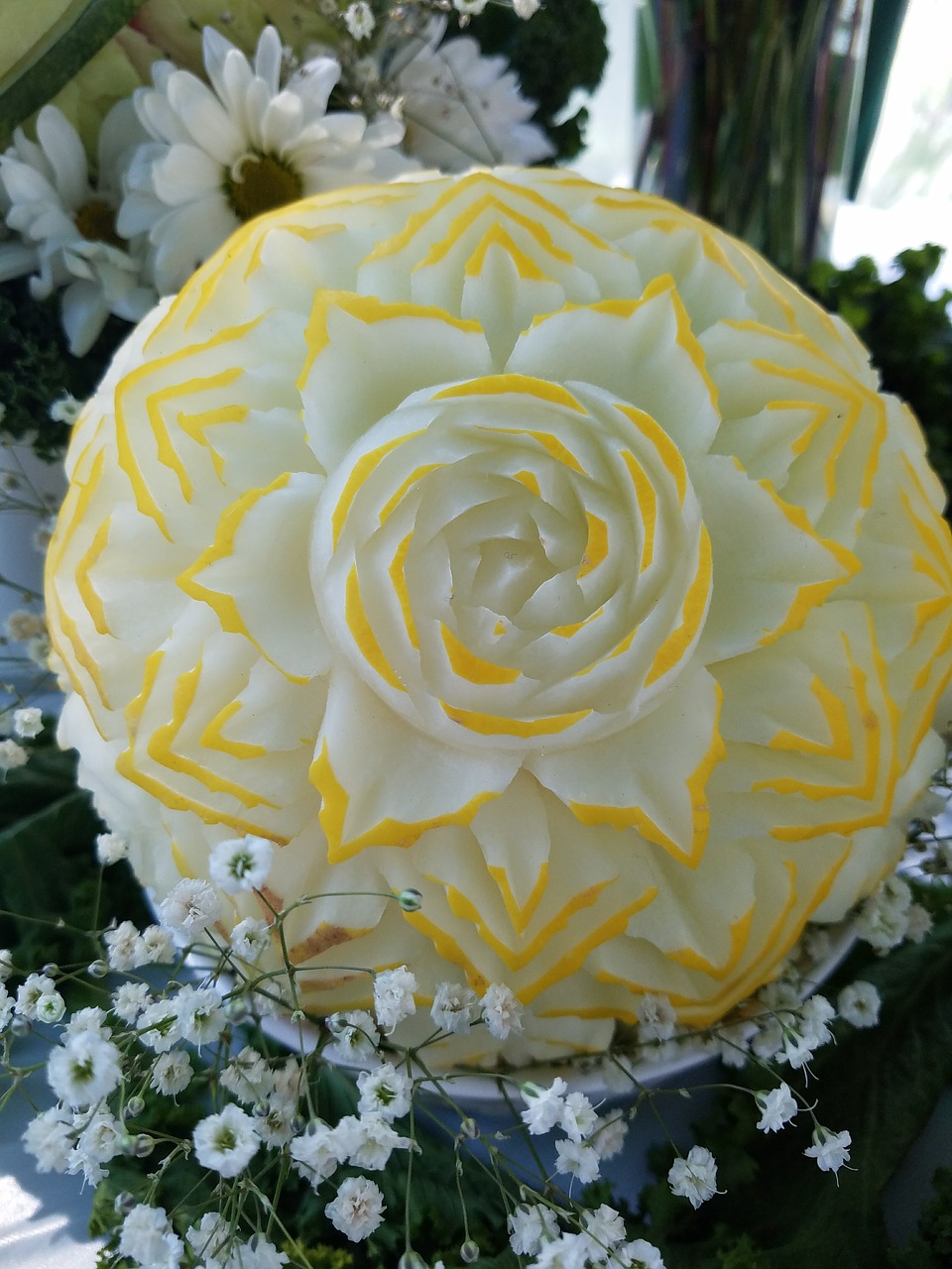 carved golden honeydew diy wedding idea fruit carving free photo