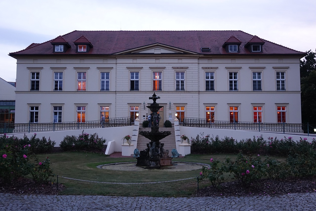 castle fountain evening free photo