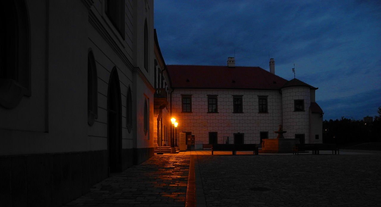 castle twilight courtyard free photo