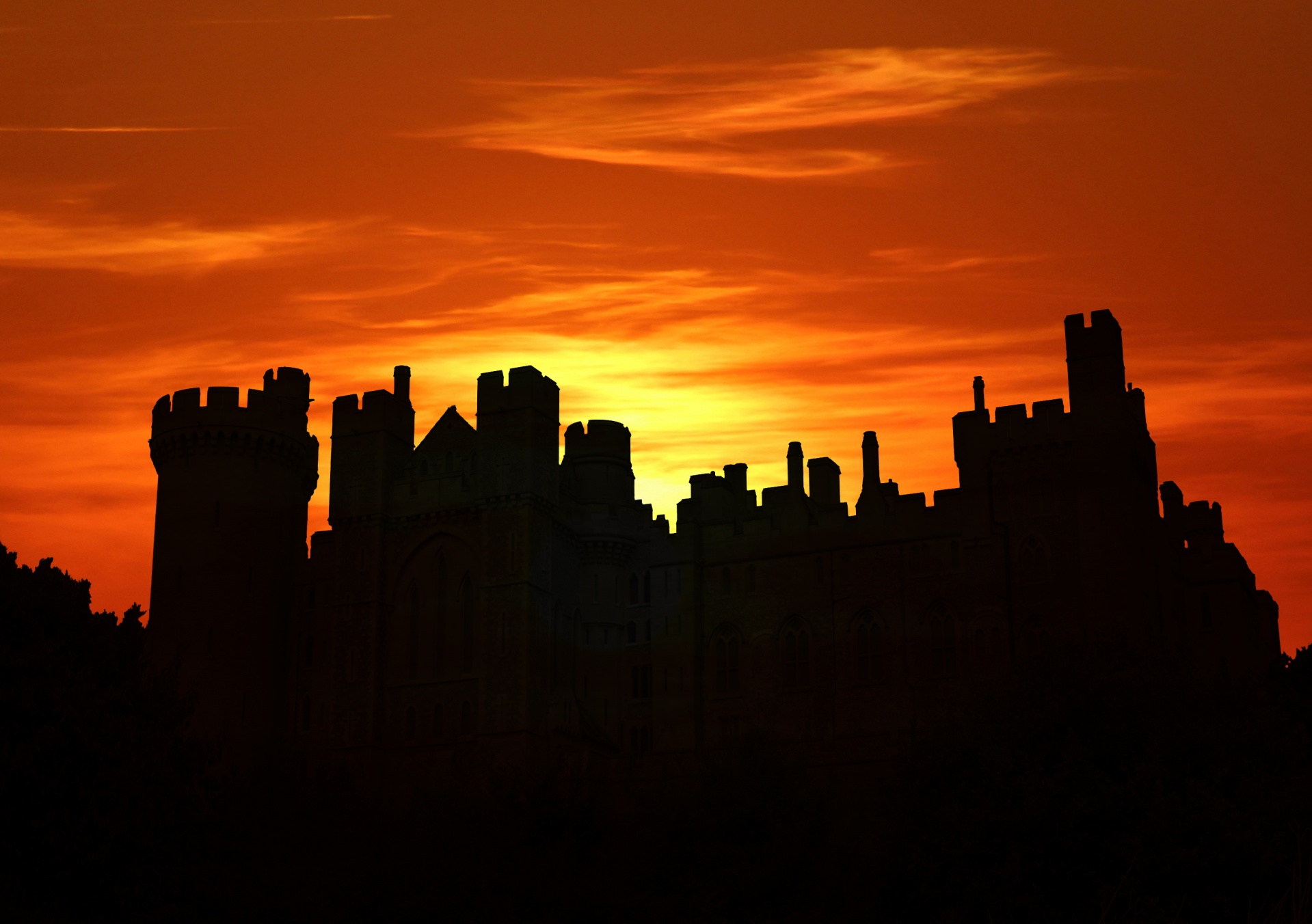 castle sunset silhouette free photo