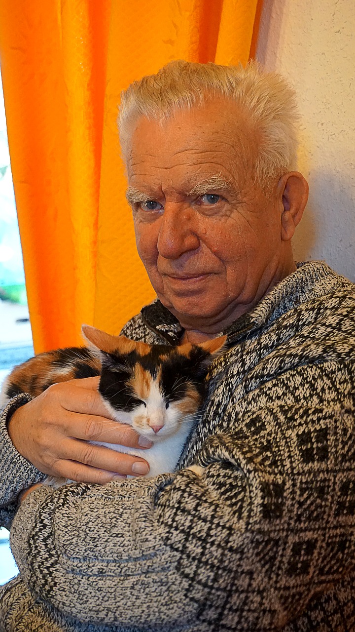 cat grandpa man free photo