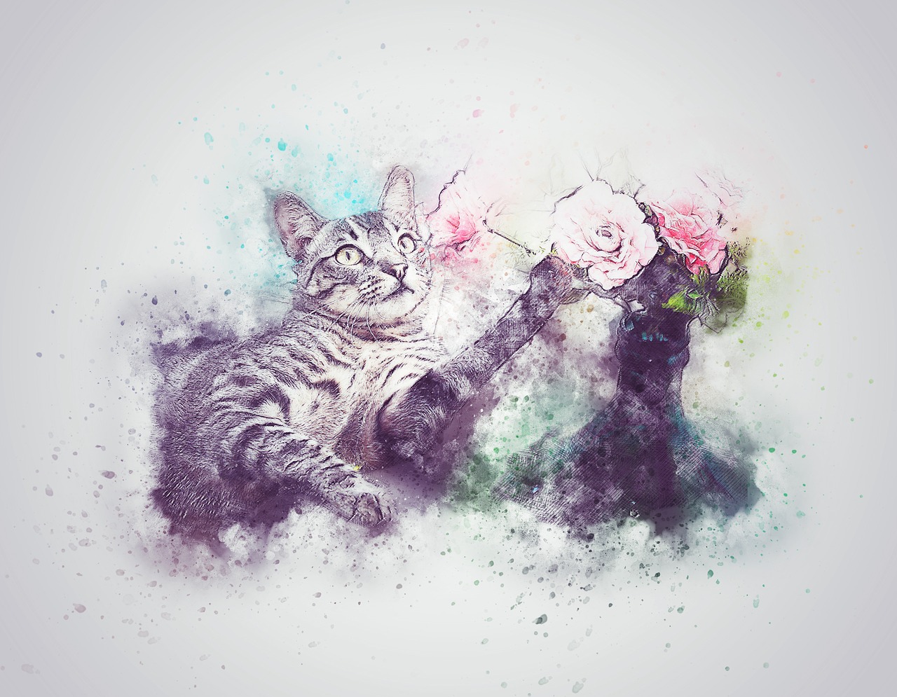 cat pet flower free photo