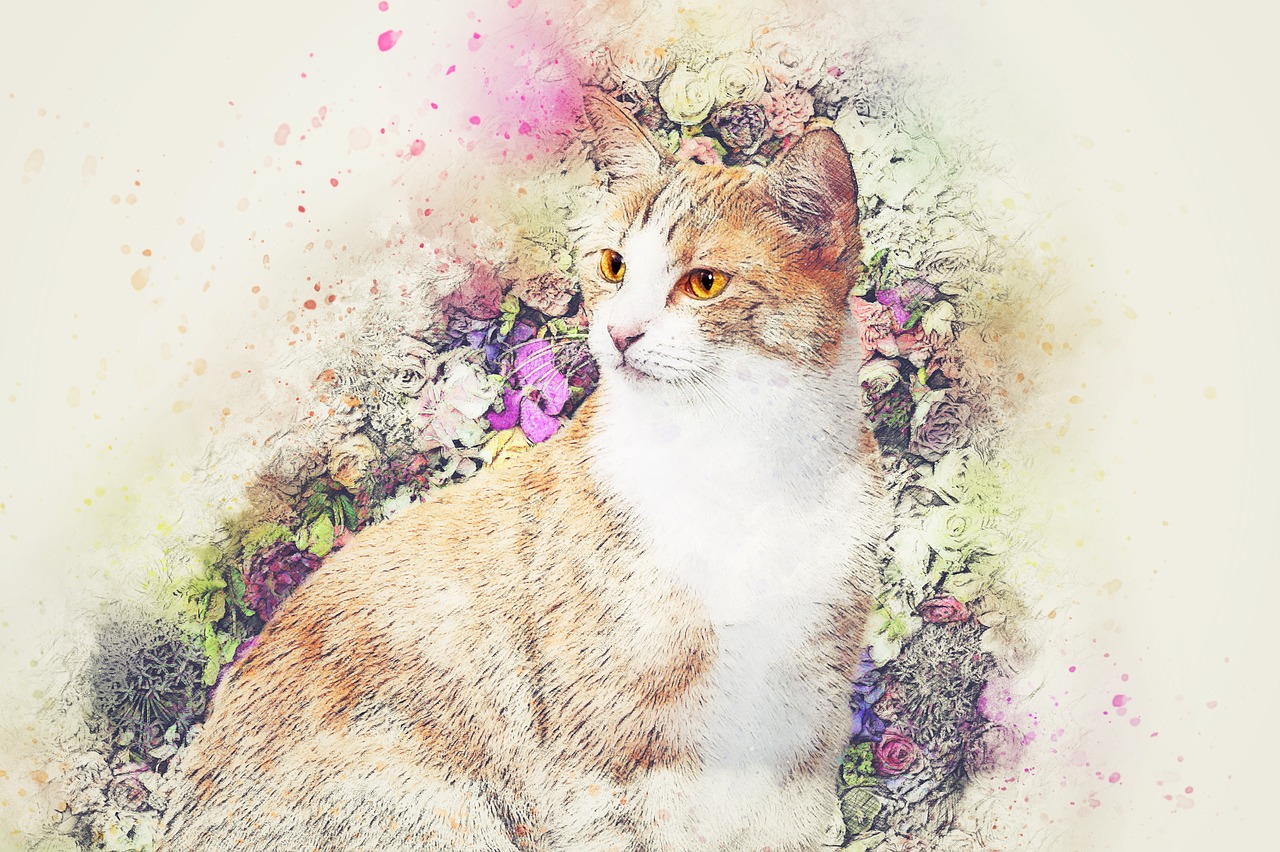 cat animal flowers free photo