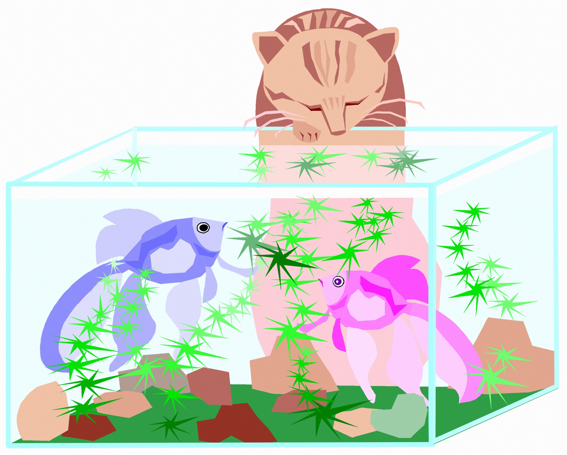 Кошка и аквариум рисунки