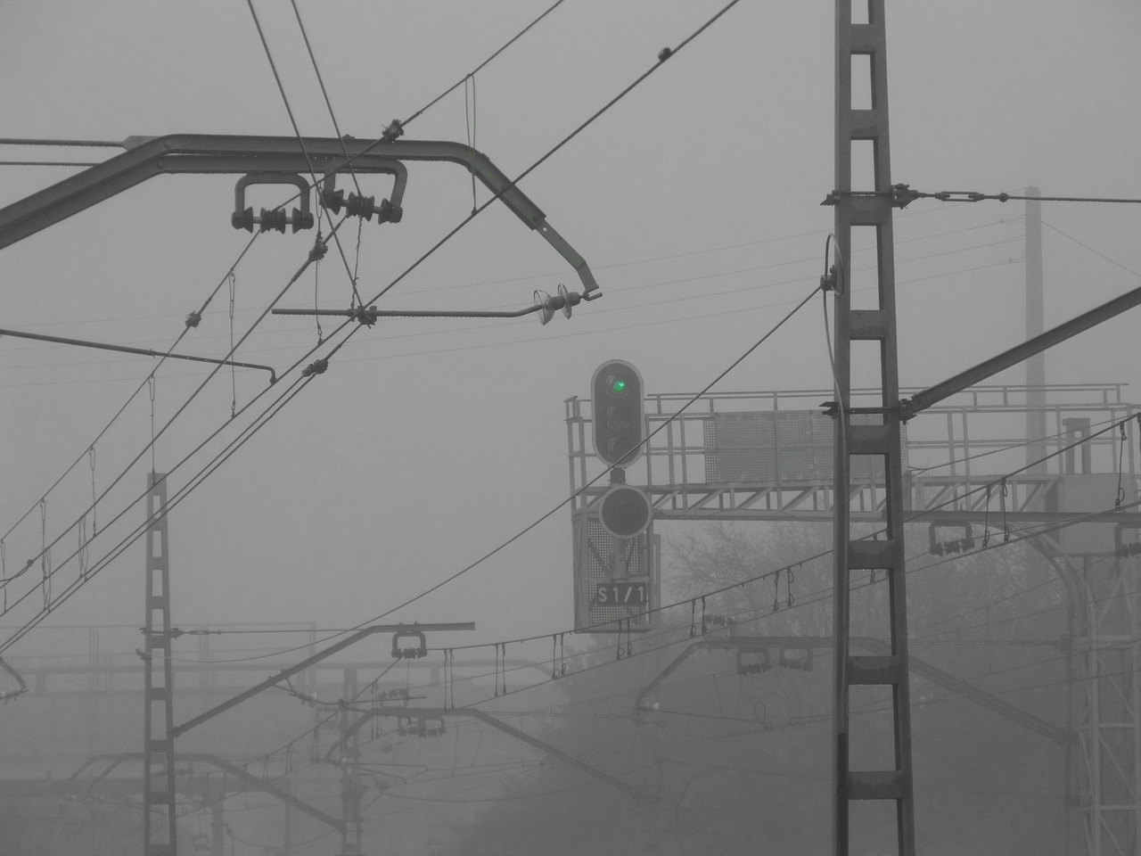 catenary railway fog free photo