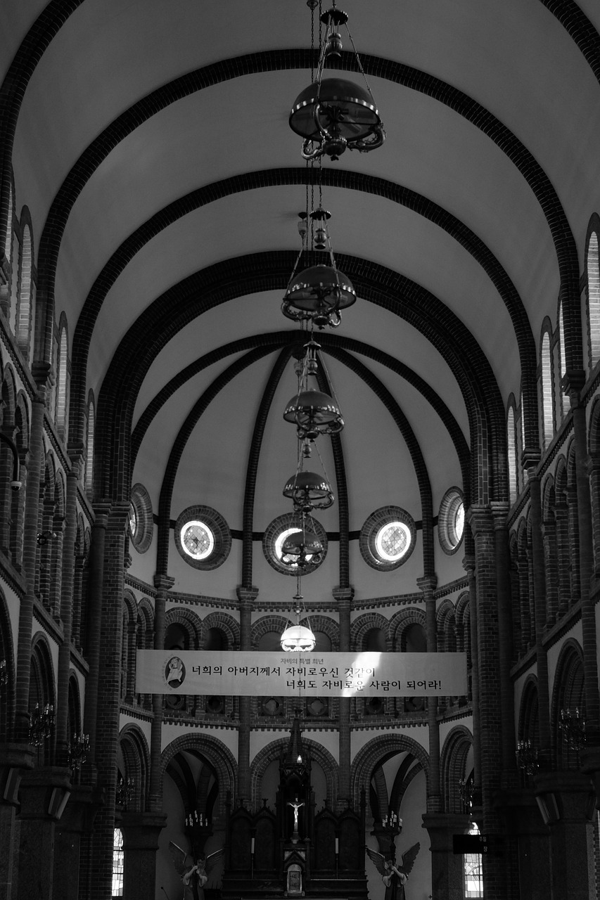 cathedral jeonju black and white free photo
