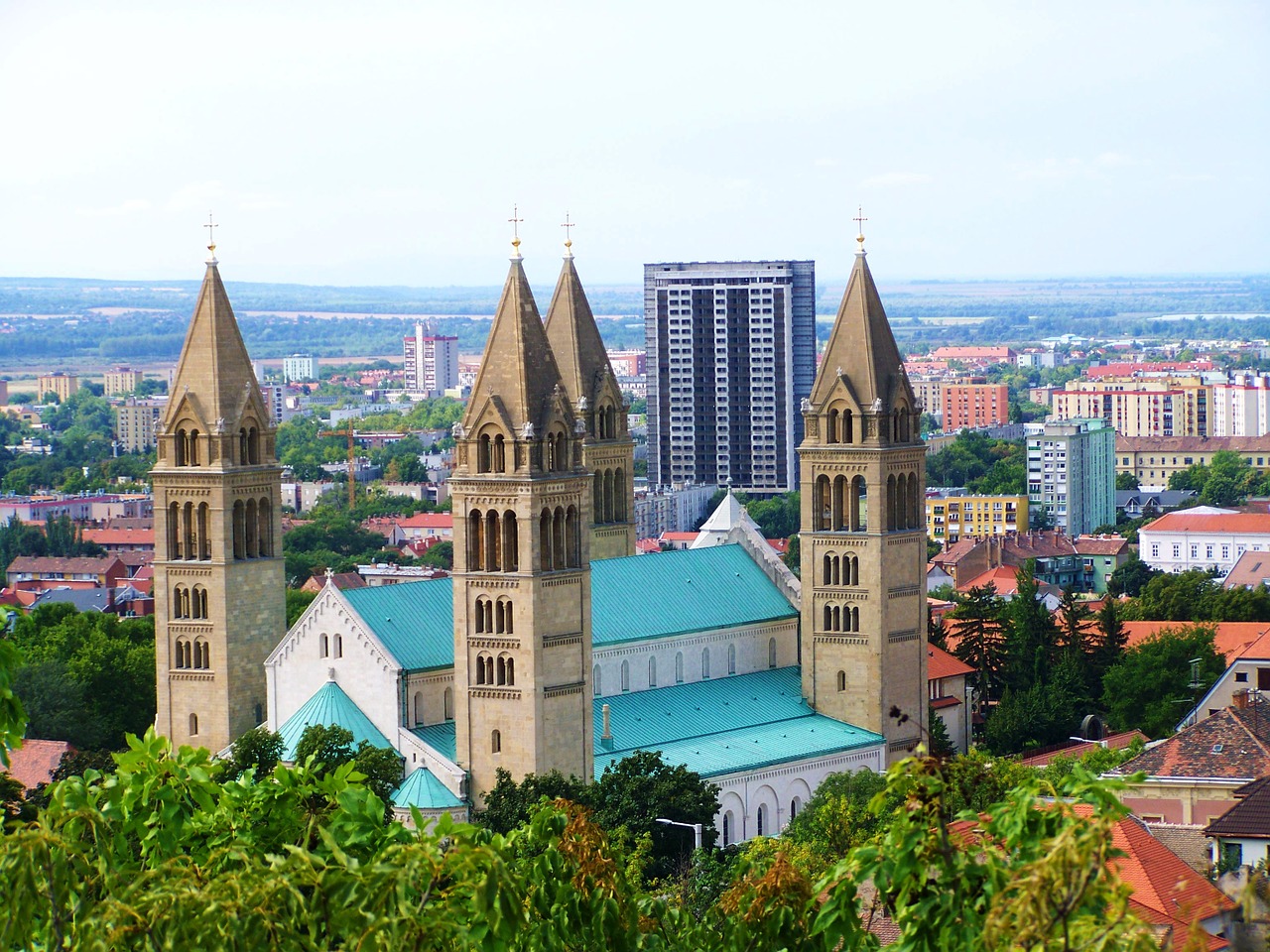 cathedral four-towered church pecs free photo