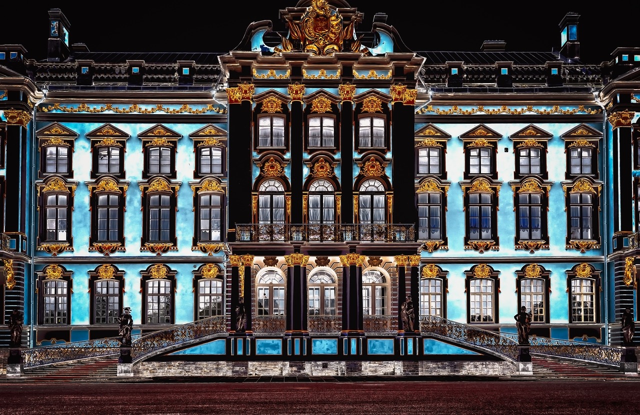 catherine's palace  st petersburg  night free photo