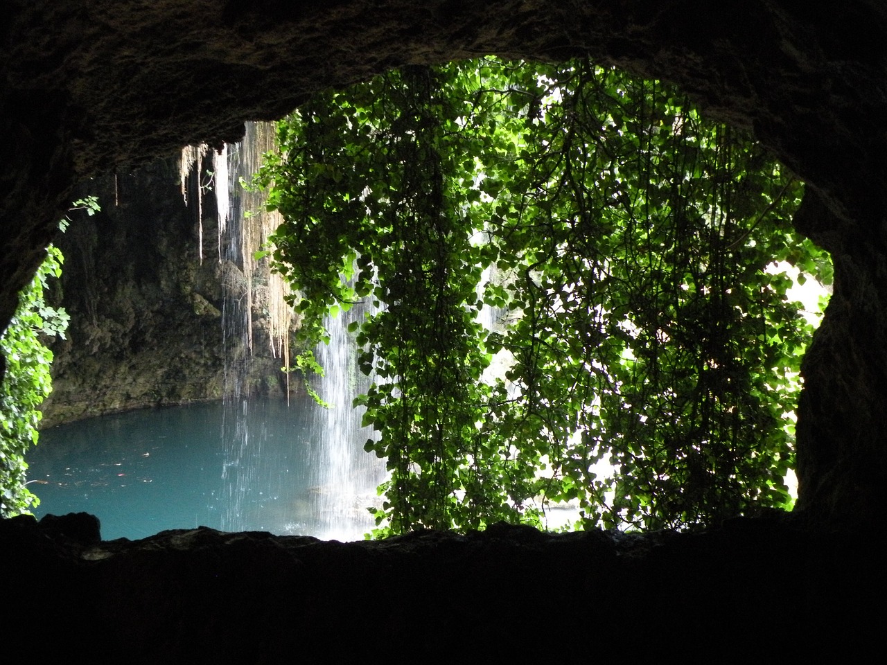 cave waterfall plant free photo