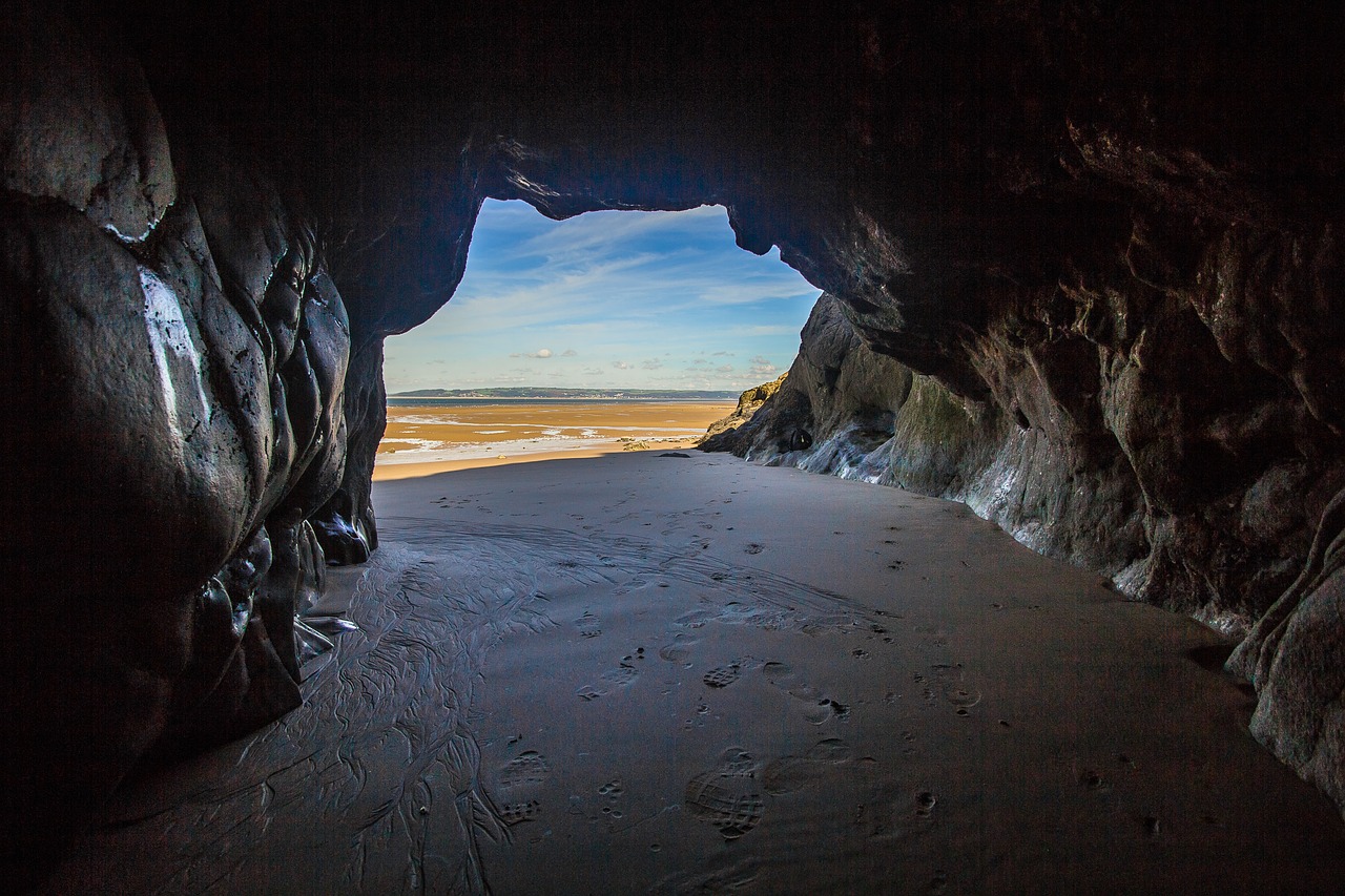 cave low tide beach free photo