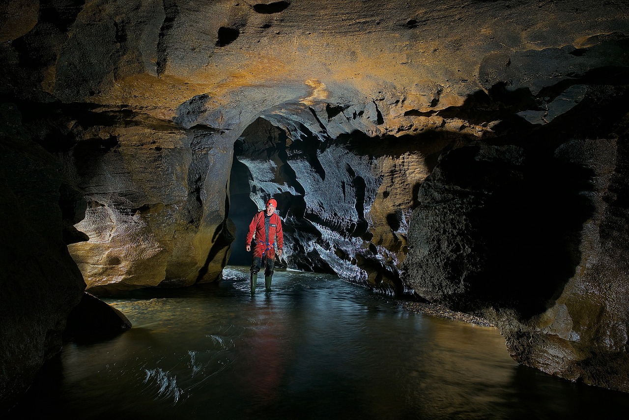 cave underground river potholing free photo