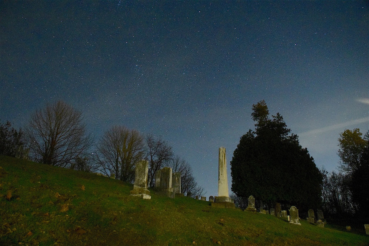 cemetery night stars free photo