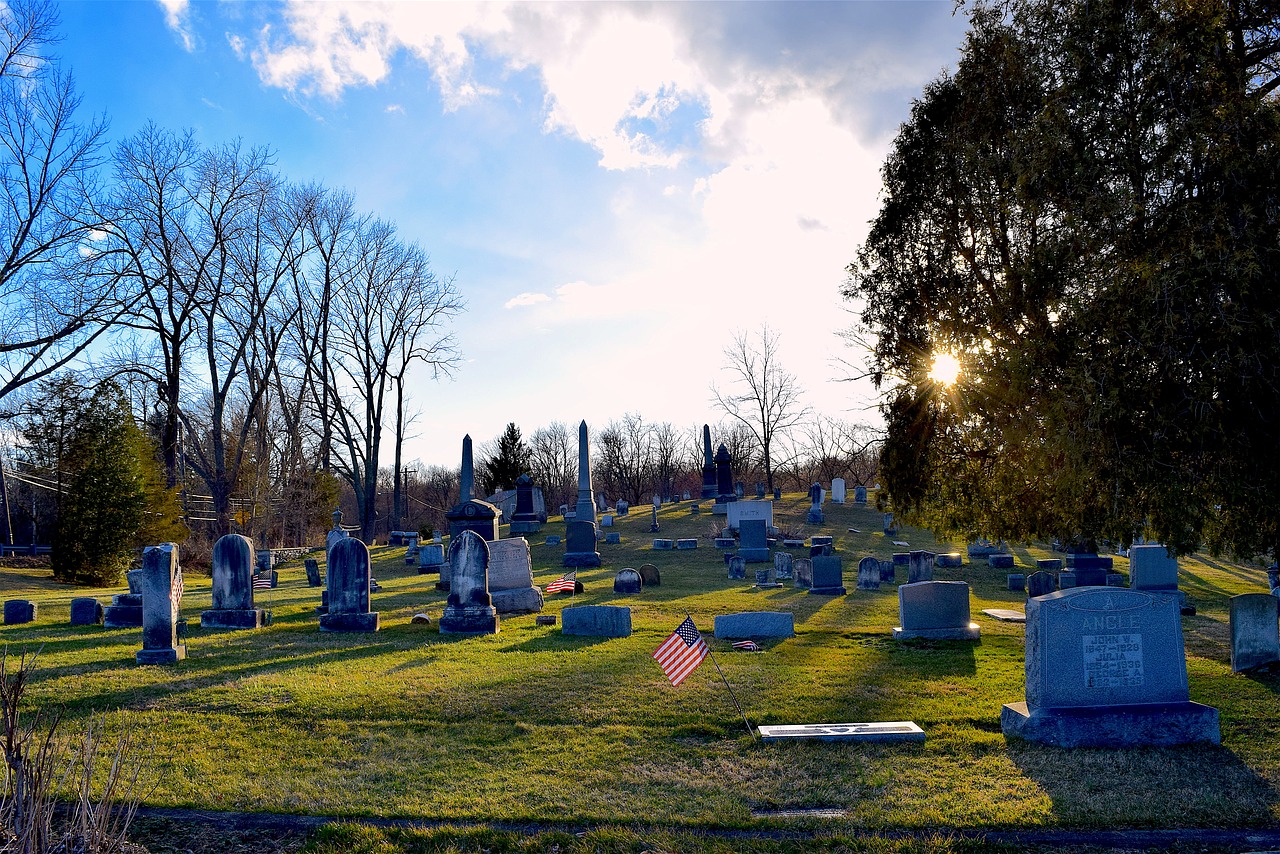 cemetery sunset shadows free photo