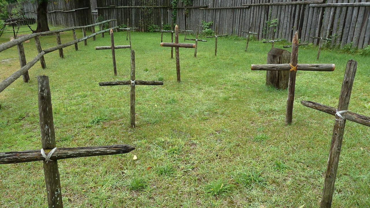 cemetery wooden crosses graveyard free photo